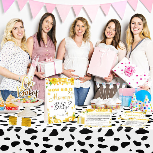 Set Mommy's 64 50 10 3 WNINK Guess Baby Shower Games How Big is Belly Sign, Pcs Measure Bump Game with Guessing Cards