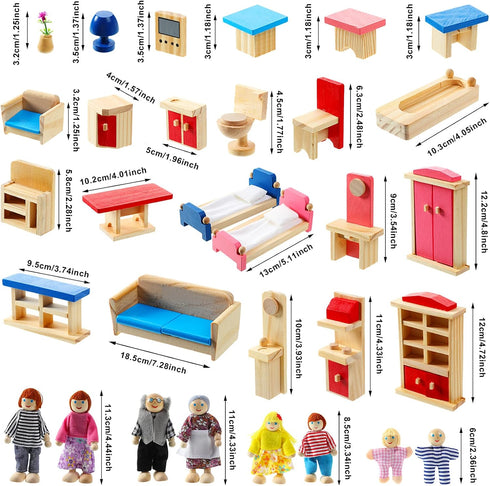 Sumind Wooden Dollhouse Furniture Set - 23 Pcs with 8 Pcs Doll House People Figures