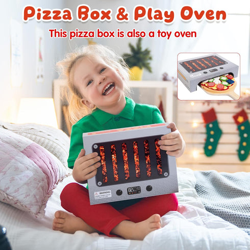Set, 3 4 5 6, WOODMAM Pizza Toy Montessori Realistic Play Food with Oven Box, Educational Learning Toys