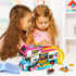HOGOKIDS 3-in-1 Girls Camper Van Building Set, 494PCS Summer Beach Camping Blocks and Food Truck Toys