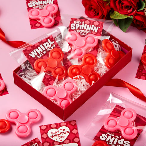30 Packs JOYIN Valentine's Day Gift Cards with Fidgets Spinners, Pop Bubble Spinners Fingertip Toys, Stress Relief