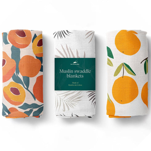 San Francisco Baby Muslin Swaddle Blankets, 3-Pack - Soft Bamboo Rayon and