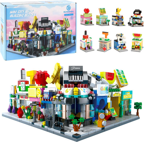BIZNESMEN 8 in 1 Mini City Street Scene Building Blocks Set - 8