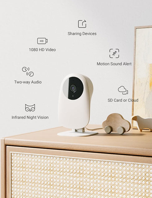 nooie 2K 2.4G Baby Monitor with SD Card, Baby Monitor with Camera and Audio, Indoor Camera with Night Vision, Motion