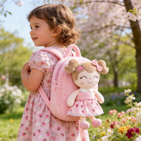 Backpack backpacks 9 Inches Gloveleya Kids for Girls Plush bag with Soft doll for Toddler baby Strawberry