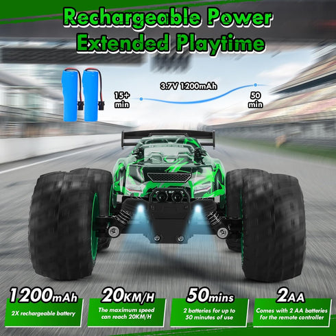 1:18 20KM/H, 2WD, 2.4GHz, 4-7 8-12, Remote Control Car, Rc Cars, All-Terrain RC Truck with LED Light, Rechargeable