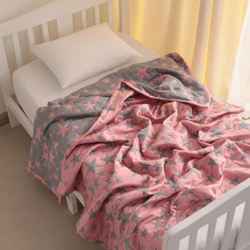 NTBAY 3 Layer Toddler Blanket - Muslin Cotton Jacquard, Lightweight Thermal Baby Blanket, 30"x40", Red and Black Star