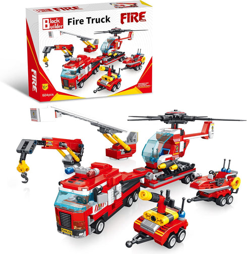 Block Builder Fire Truck Building Block Set (646 Pieces). Fire Rescue Truck
