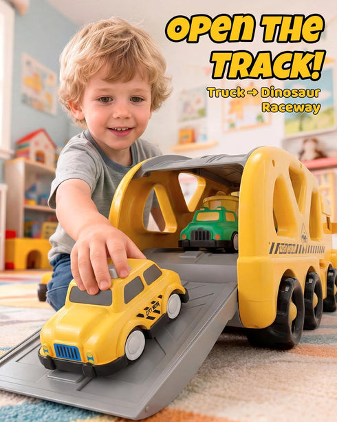 LADFAR 6 6 Set, 3 4 5 6 Construction Toy Carrier Trucks for Boys Girls, with Unique Music & Lights, Mini Pull-Back