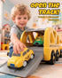 LADFAR 6 6 Set, 3 4 5 6 Construction Toy Carrier Trucks for Boys Girls, with Unique Music & Lights, Mini Pull-Back