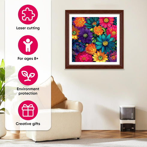 200 11.2x11.2 MEATRN Multicolor Chrysanthemum Wooden Puzzles for Adults Pcs, in, Fun Educational Wood Puzzle, Handmade