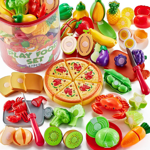 Shimirth 67Pc Pretend Play Food Sets for Kids Kitchen, Pizza Toy Food