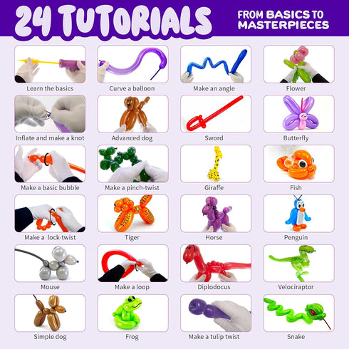 8-12 6 7 8 9 10 11 12 Dan&Darci Balloon Animal Twisting Kit with Pump for Kids - Boy & Girl Gift - Birthday Gifts