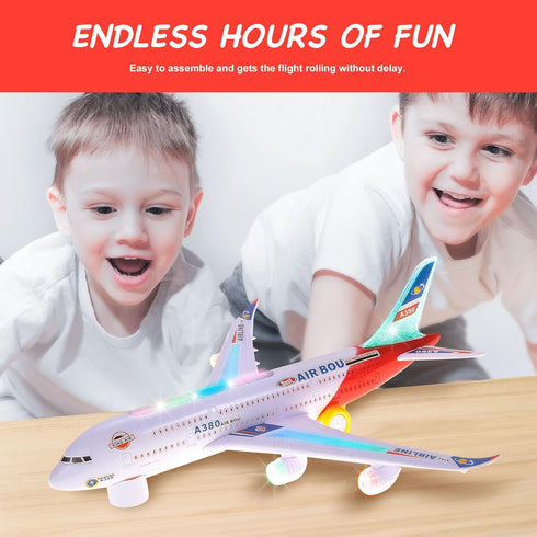 PowerTRC Kids Airplane Toys, Bump & Go Action Airplane with LED Light and Music, Gift for Boys Girls Ages 3-12