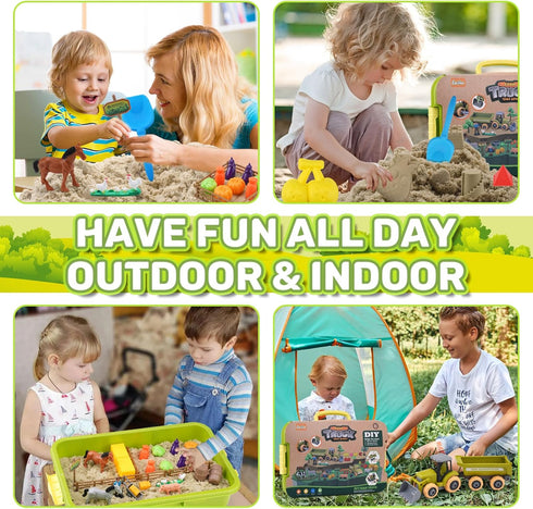 2.2lb Playset, 3 4 5 6 Eaciilee Play Sand Farm Toys, Farm Sensory Bins with Magic Sand, Animal, Take Apart Excavator