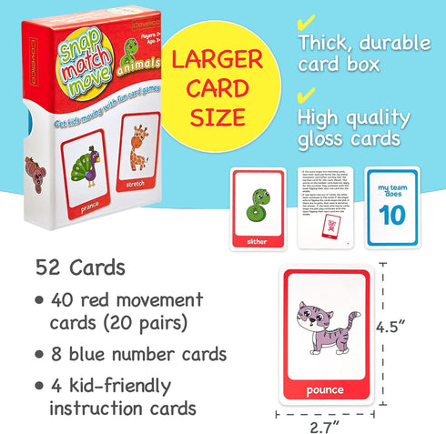 Animal Cards for Kids - Fun Exercise Games Action Cards for Preschool Card Games & Gross Motor Games