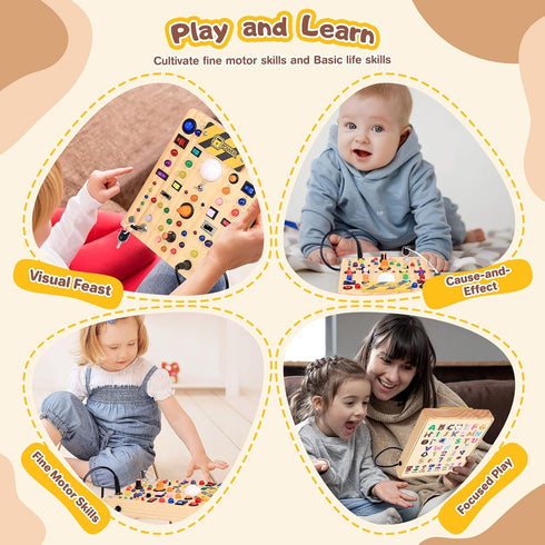 1 2 3 1+ (19 Busy Board with LED Light Switches, Montessori Toys for Years Old, Toddlers Wooden Toy Sensory Activity