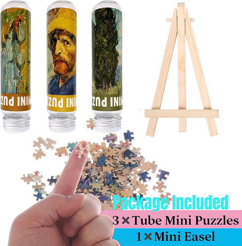 Small Jigsaw Puzzles for Adults, 150 Pieces Mini Oil Painting Puzzles, 3 Pcs with Mini Easel Included