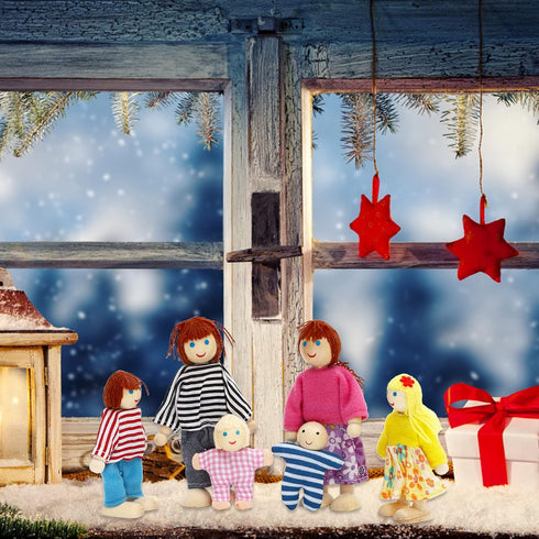 ONEST 15 Pieces Wooden Dollhouse Family Set, Mini People Figures & Accessories for Pretend Play Dolls