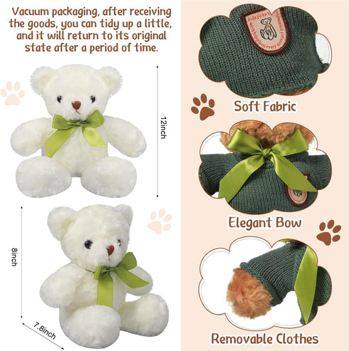 Zhanmai 12 Set Cute Bear Stuffed Animals with Removable Clothes - 12 Inch Plush Toy Gift for Kids