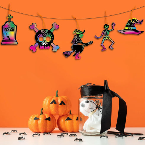 JOYIN 72 Pcs Halloween Rainbow Scratch Art Crafts - Halloween Party Favors, Scratch Off Paper with 18 Designs for Kids