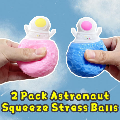ZTATU (2-Pack) 4-8 Astronaut Stress Balls for Kids Squishy Fidget Toys Pop It Squeeze Ball, Stress Relief Toys Adults
