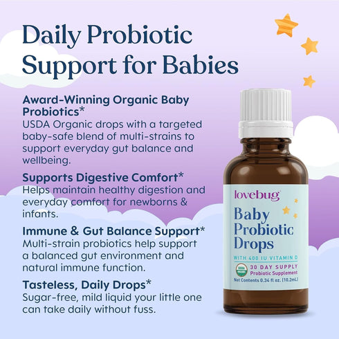 Immune (0-12 10ml LOVEBUG Baby Probiotic Drops - Organic Probiotics for Support and Baby Constipation & Colic Relief