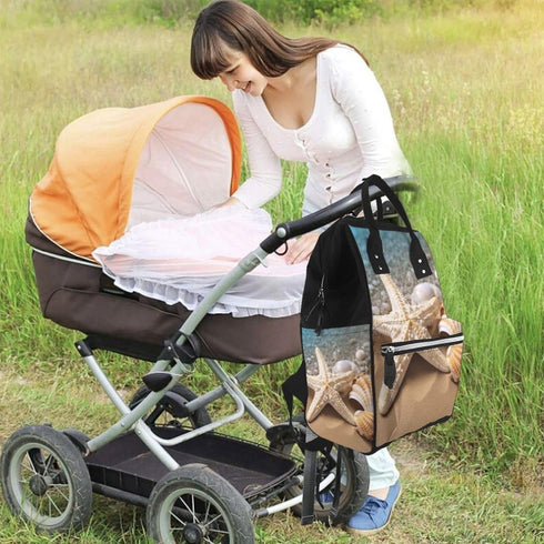 QSMJKLD Backpack Mommy Daypack Beach Shell Starfish Diaper Bag with Changing Pad, Pacifier Holder - Multifunction