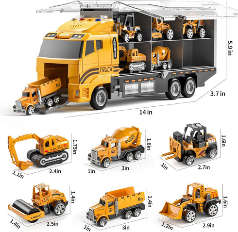 TEMI Toddler Toys for 3-6 Years Old Boys, Die-cast Construction Car Carrier Vehicle Toy Set with Play Mat