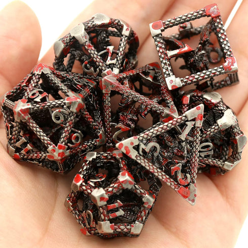 D&D Dice, Dungeons and Dragons HNCCESG Metal Dice Set for RPG MTG Table Games (Dragon Silver Bloodstained)