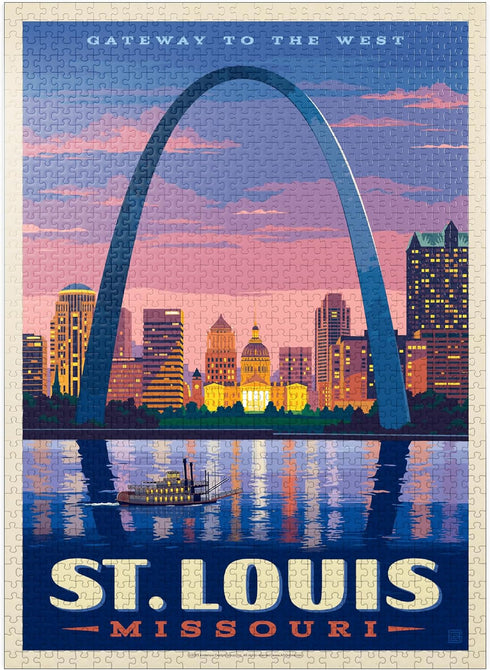 MyPuzzle St. Louis, MO Vintage Poster, Gateway Arch at Sunset, Premium 1000 Piece Jigsaw Puzzle