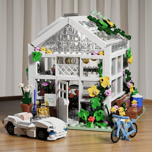QLT White Flowers House Building Set, Compatible with Lego Flower Friends House, 639 Pcs Greenhouse Toy