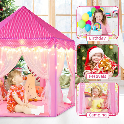 55'' 53'' Monobeach Princess Tent Girls Large Playhouse Kids Castle Play Tent with Star Lights Toy for Children Indoor