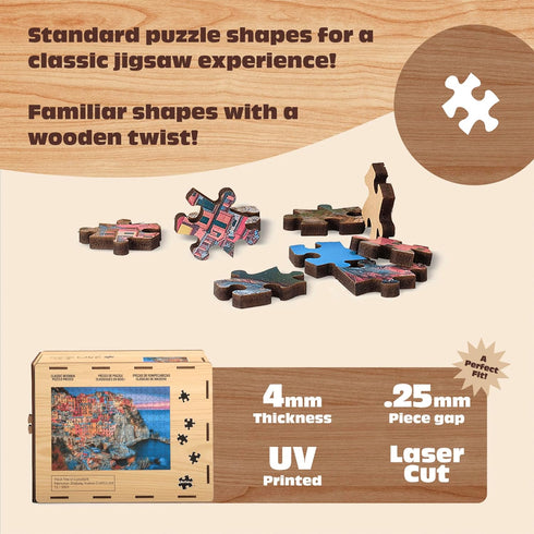 Buffalo Games Cinque Terre Wood Puzzle, 250 Piece Standard Cut Jigsaw Puzzle