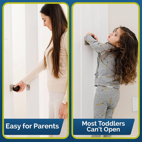 (4 Pack) Child Safety Door Knob Cover Hard-to-Remove Dual-Lock Door Handle Covers for Kids - Reusable Baby Proof Door