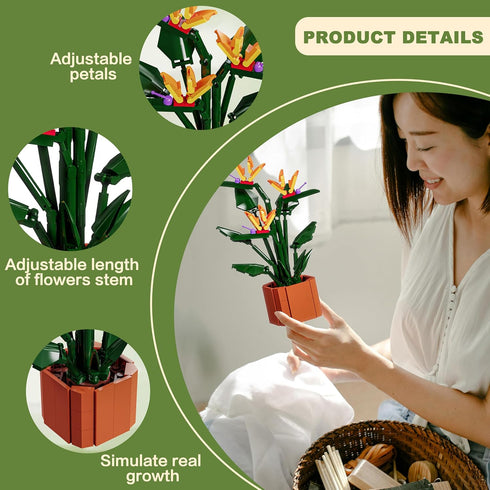 Set 320 Set Bird of Paradise Flowers Building Blocks Ideal for Teens and Adults PCS, Creative DIY Flower Bouquet Home