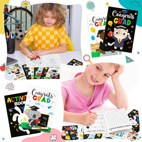 Set BWkoss Kindergarten Graduation Activity Books- Preschool Graduation Theme Mini Games Coloring Booklet for Kids Bulk