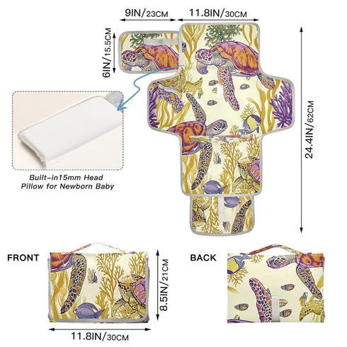 FUGIDOG Cute Ocean Fish Diaper Changing Pad Foldable Waterproof Portable Changing Pad Travel Changing Pad Baby Changing