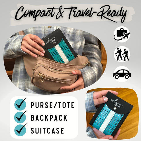 Unique Lightweight Folding Travel Cribbage Game | Portable Travel-Size Cribbage Board Set (Teal & White)