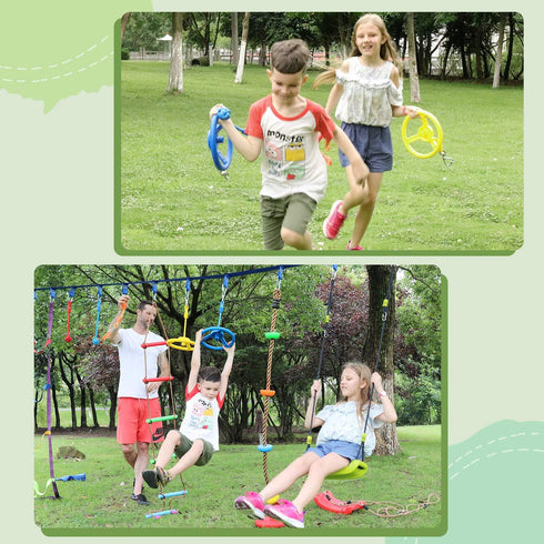 Rainbow Craft 3-Pack Ninja Wheel Obstacle for Kids, Swing Monkey Wheel for Ninja Warrior Obstacle Course, Blue, Red &