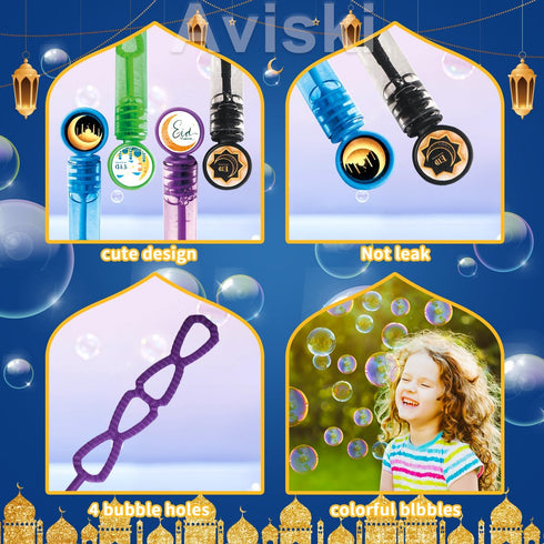 80Pcs Eid/Ramadan Mubarak Bubble Wands, Mini Bubble Wands for Party Favors, Goodie Bag Fillers for Kids Adults
