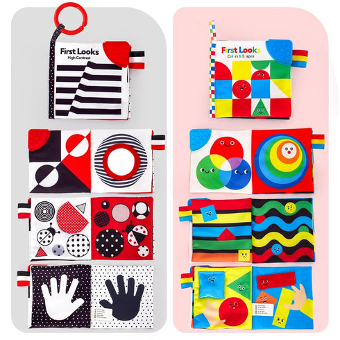 hahaland Baby Books 0-6 Months - 2PCS Infant Toys, Tummy Time High Contrast Visual Development Sensory Baby Book