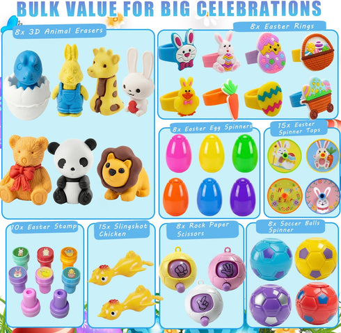 300 SQZUWIT Pcs Prefilled Easter Eggs with Toys Inside, Pre Filled Easter Hunt for Kids Bulk Basket Stuffers Essentials