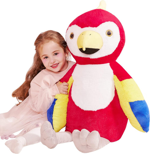 IKASA Giant 26" Parrot Stuffed Animal Plush Toy, Large Scarlet Macaw, Jumbo Soft Fluffy Fat Plushie for Kids