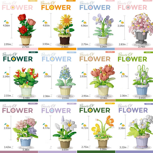 YEIBOBO 12-Piece Flowers and Plant Building Set: 2531 Pieces for Home Decoration, Bonsai, or Adult Building Toys