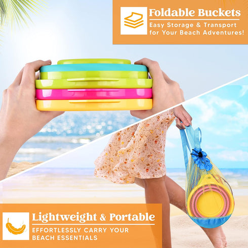 Set 3 Packs Backpack JOYIN Foldable Beach Bucket - Collapsible Toy Buckets with Shovels and Mesh for Kids Toddlers