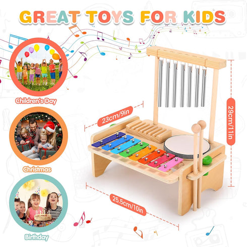 Set Set Kids Drum for Toddlers, Montessori Musical Instruments Toys, Toddler Drum Wooden Xylophone Musical Toys