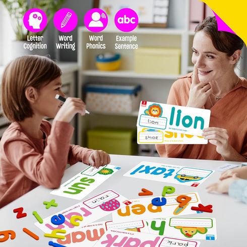 82PCS 30 52 2 3 CVC & CVCC, CCVC Words Builders, Double-Sided Cards & Wooden Lowercase Letters, Levels See & Spell