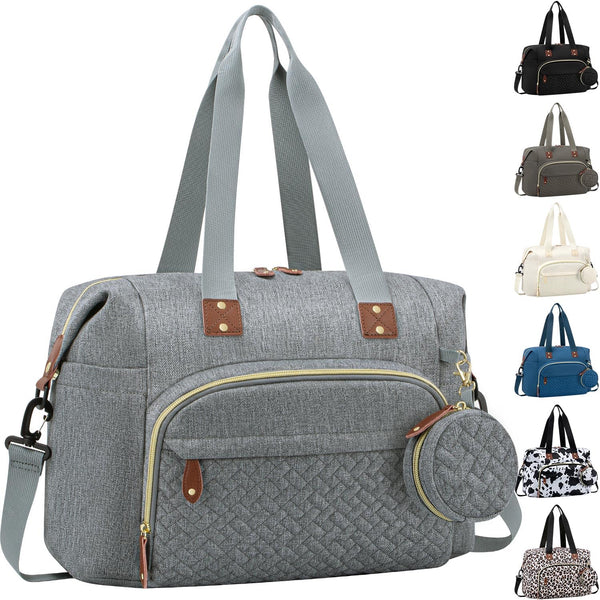 Diaper Bag Tote: Grey, Large Tote for Women with Pacifier Case & Shoulder Straps, Cute Hospital Baby Diaper Bag for Mom