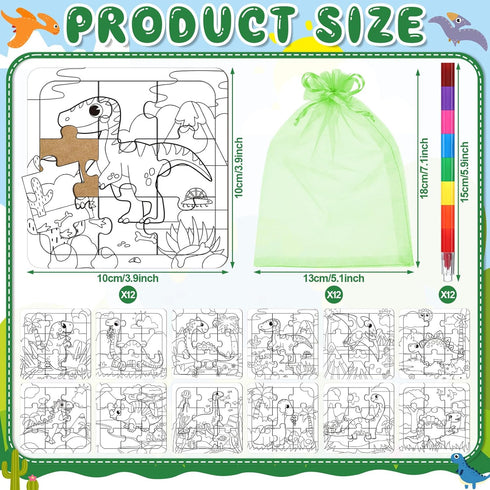 Fullhawl 12 Sets 12 12 Dinosaur Puzzles for Dinosaur Theme Color Your Own Puzzles DIY Dino Jigsaw Crafts with Stackable